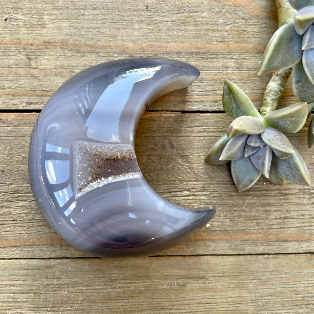 Agate Moon with Druzy - Inner Strength + Healing