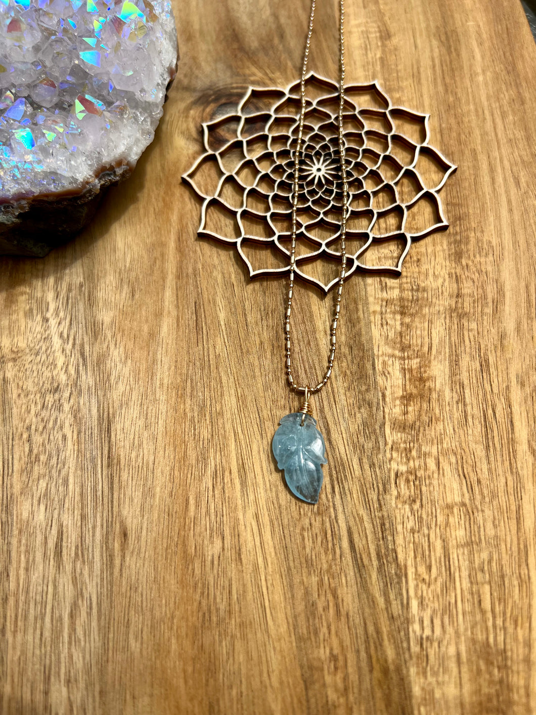 Aquamarine Fancy Leaf Necklace - Flow + Express