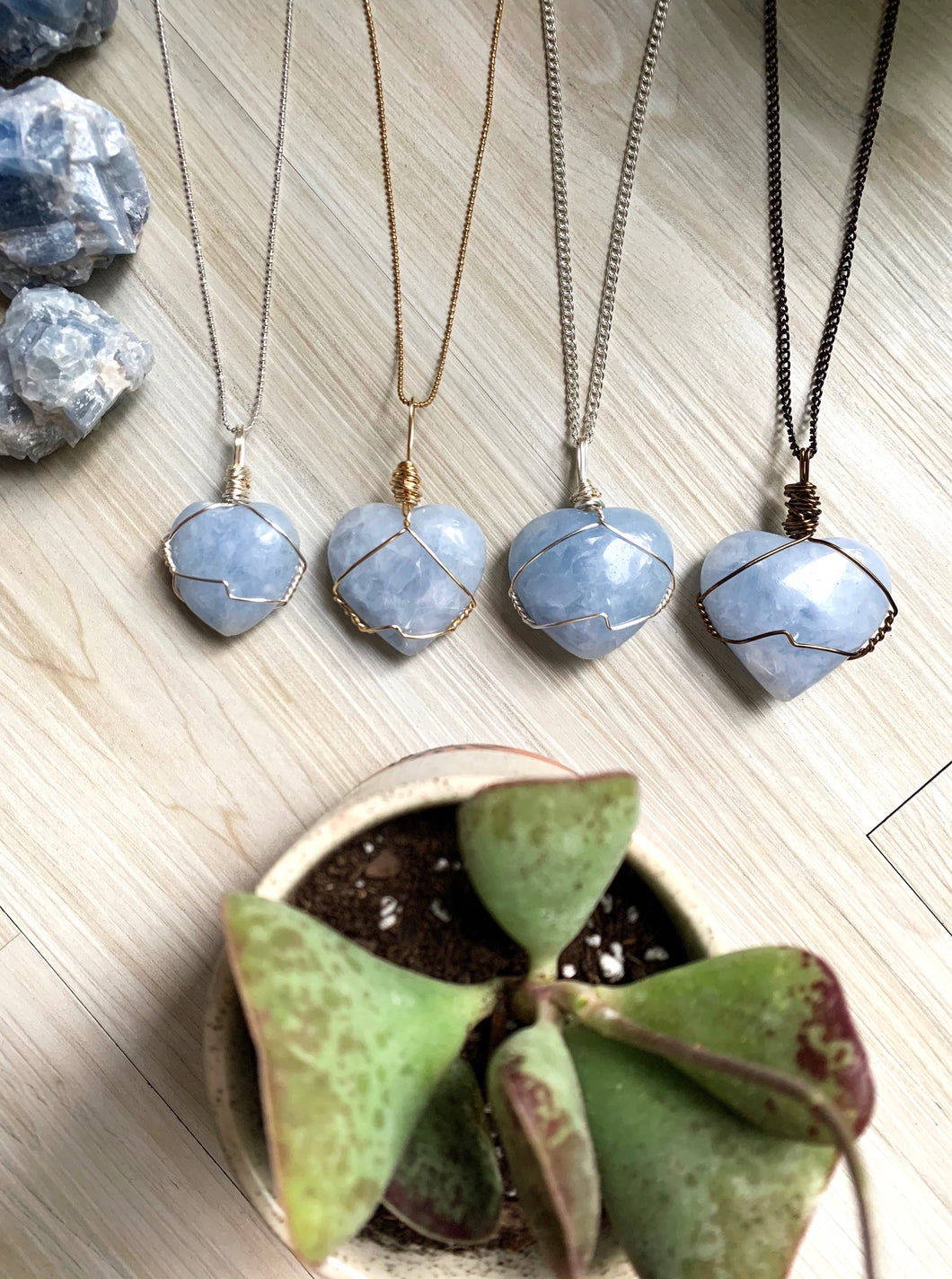 Blue Calcite Heart Necklace - Calming + Clearing