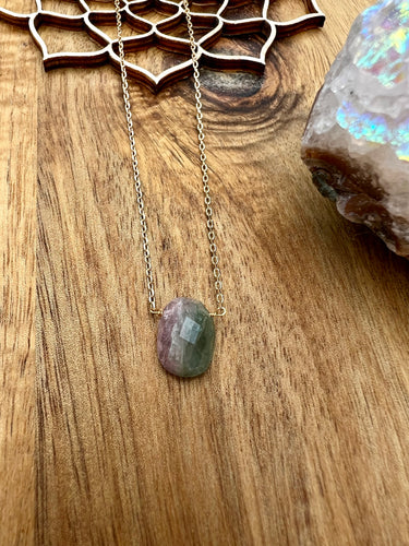 Dainty Rosecut Watermelon Tourmaline Necklace - Alignment + Strength