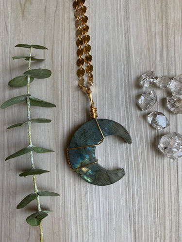 Labradorite Moon Necklace - Protection + Intuition