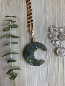 Labradorite Moon Necklace - Protection + Intuition