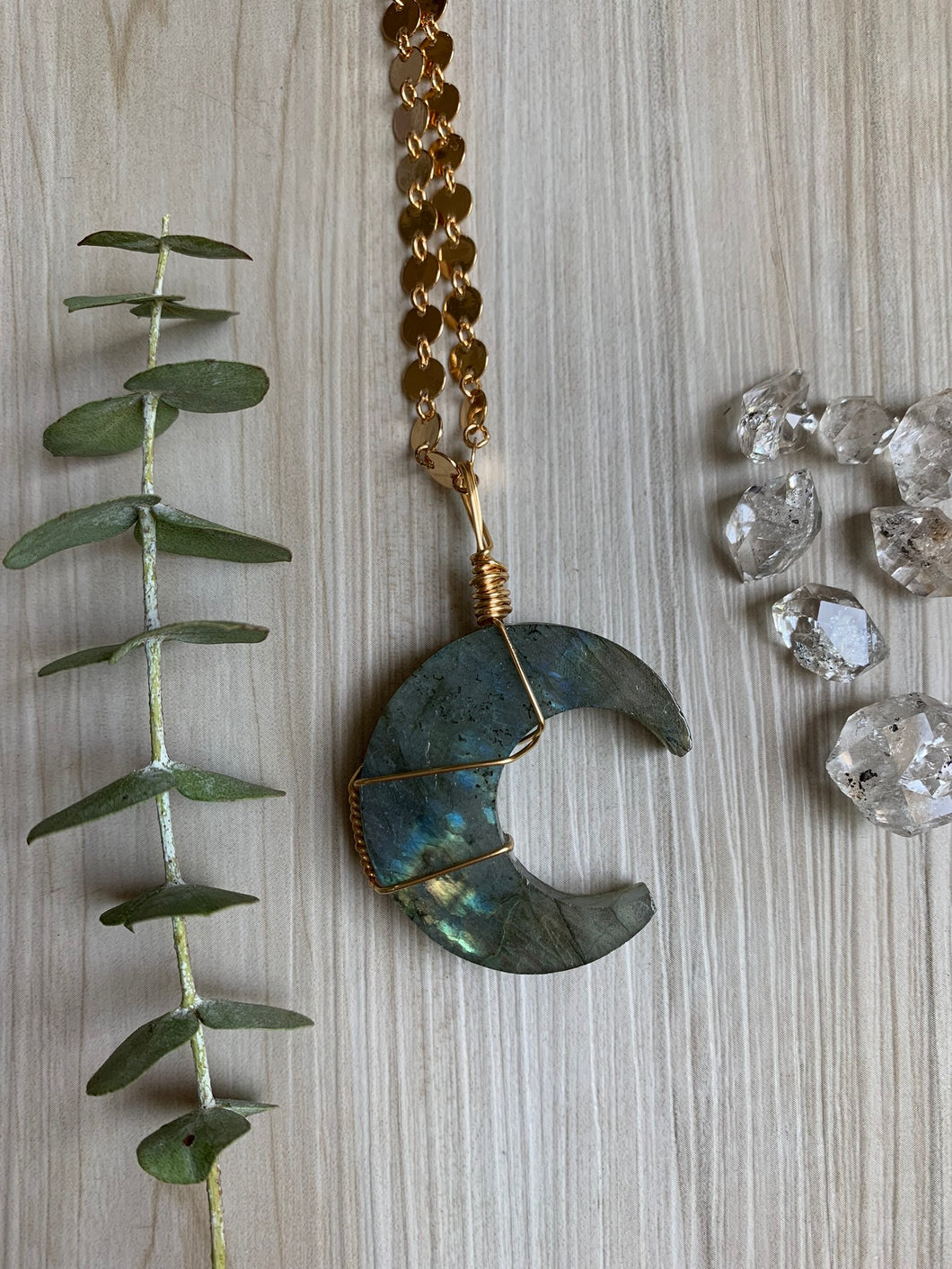 Labradorite Moon Necklace - Protection + Intuition