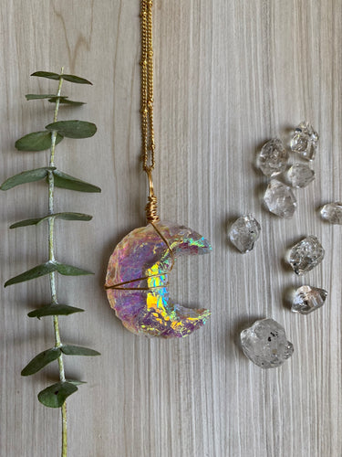 Angel Aura Quartz Moon Necklace - Serenity + Light