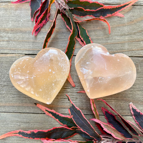 Peach Selenite Heart - Transformation + Confidence