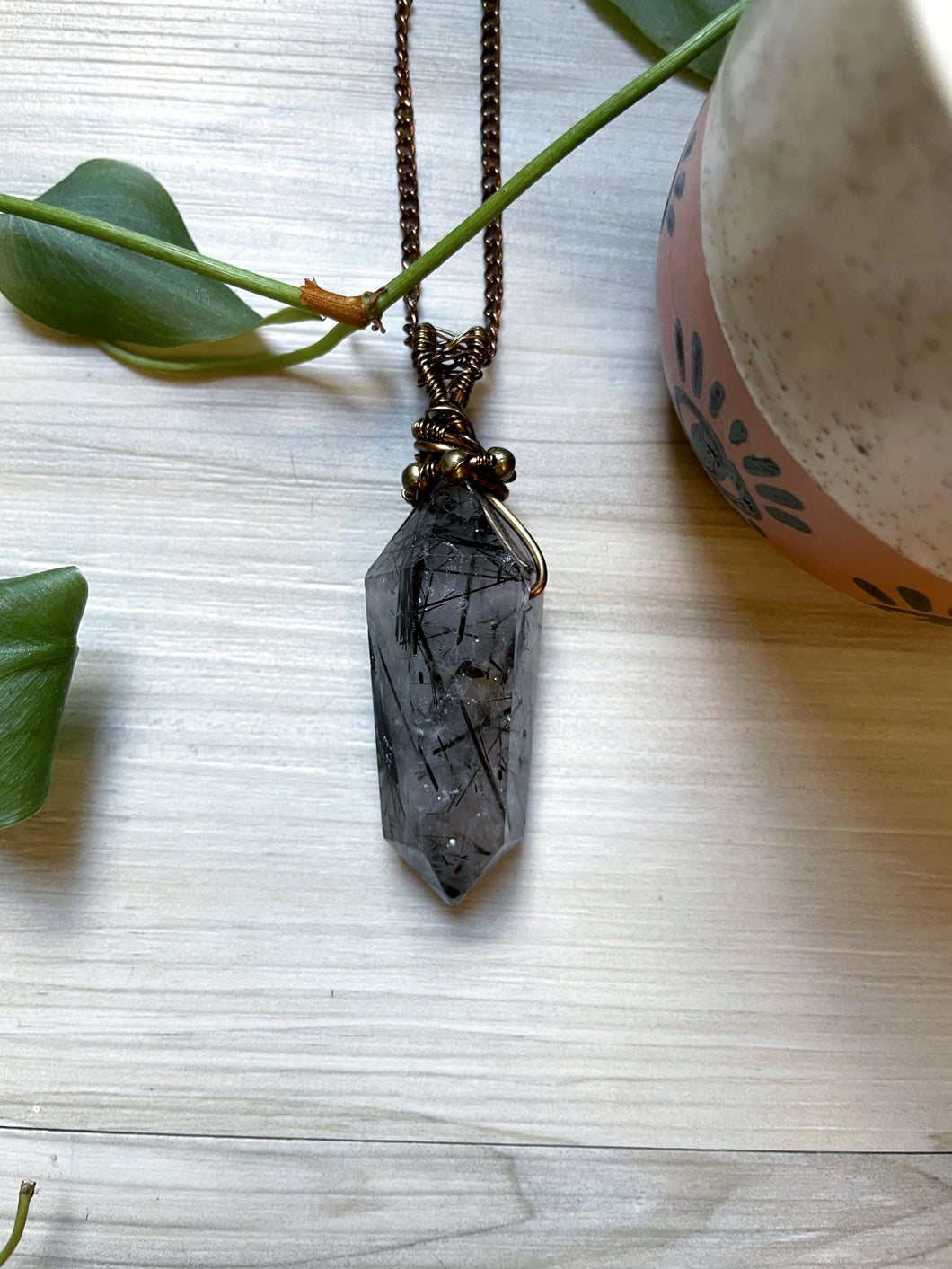 Black Tourmaline Rutile Quartz Necklace - Wisdom + Success