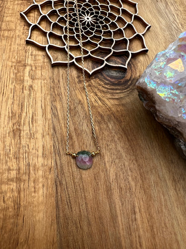 Dainty Rosecut Watermelon Tourmaline Necklace - Alignment + Strength