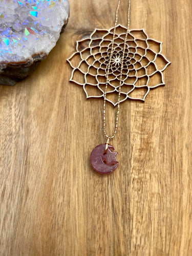 Strawberry Quartz Moon & Star Necklace - Love + Healing