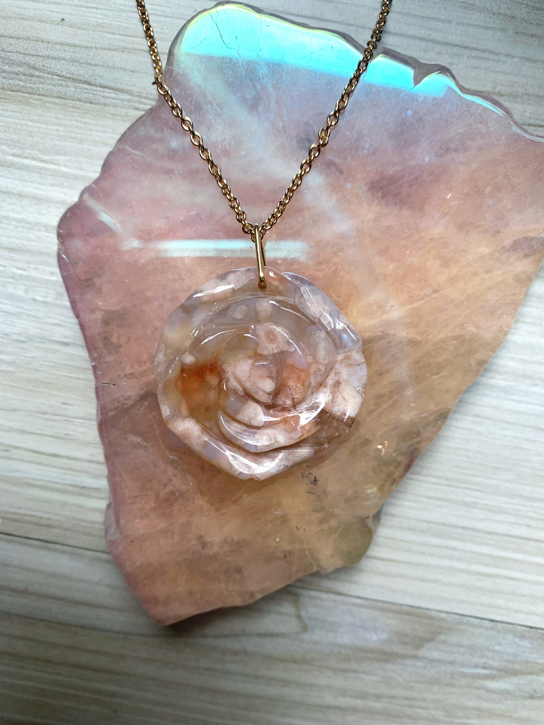 Flower Agate Rose Necklace - Manifesting + Self-Growth