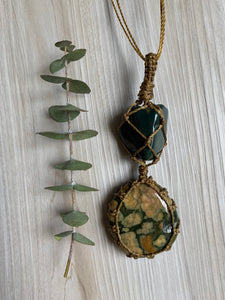 Bloodstone & Rhyolite Macrame Necklace